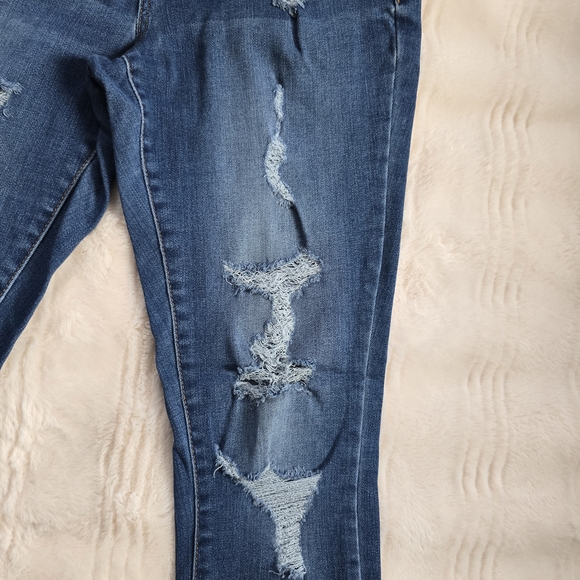 a.n.a Dark Blue Distressed Skinny Jeans - Picture 3 of 11